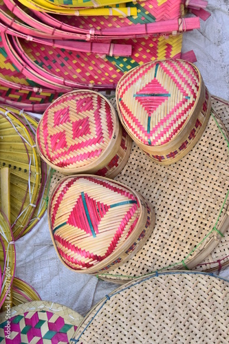 Bamboo and cane made colourful boxes
