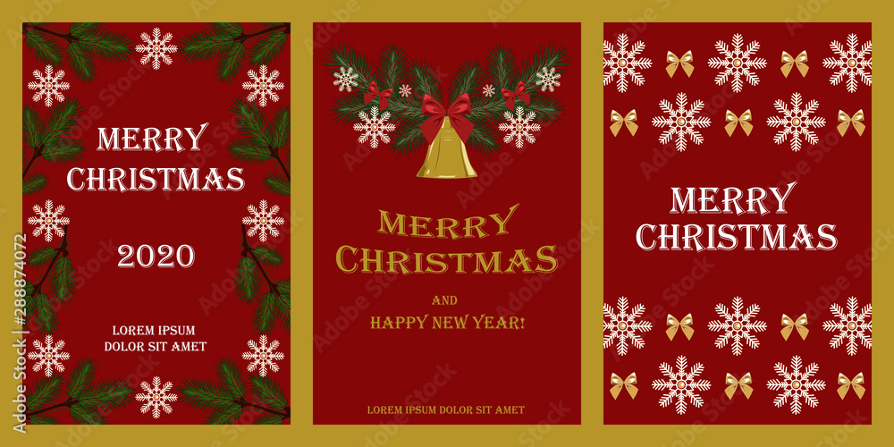 custom made wallpaper toronto digitalSet of vector cards for Christmas and New Year. Snowflakes, bows, branches of spruce, bell. Design elements for cards, flyers, banners, posters.