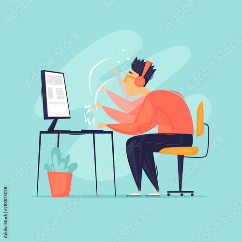 Deadline, the programmer works intensively, business, a lot of work. Flat design vector illustration.