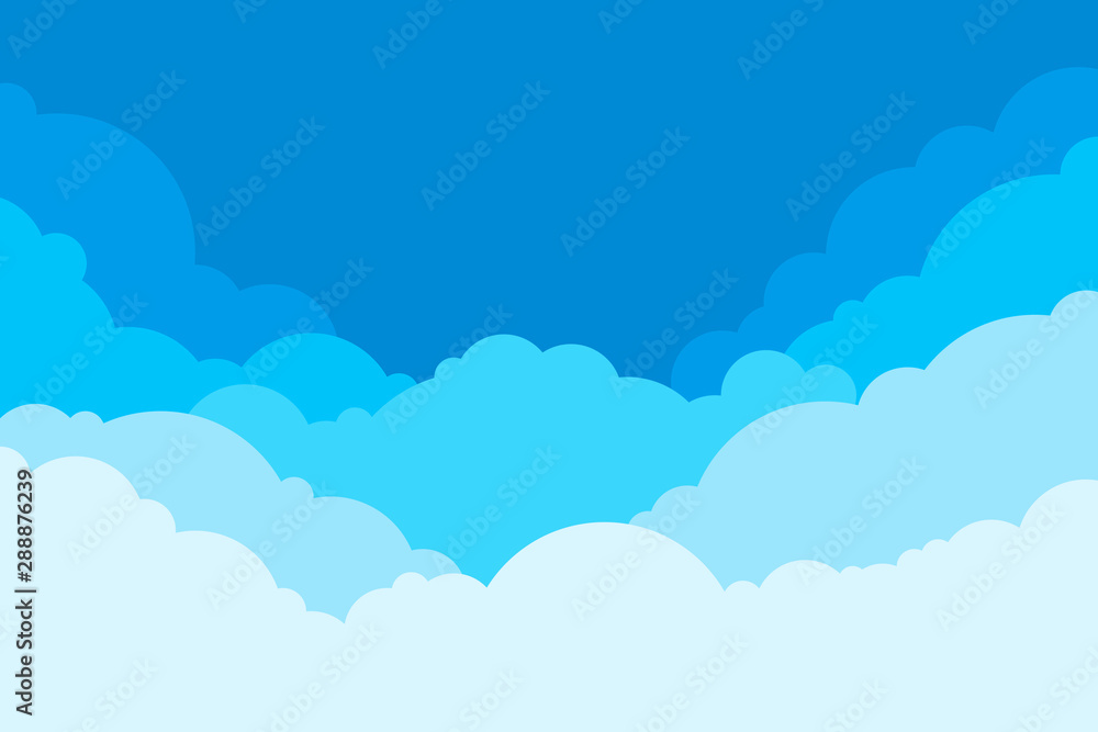 Blue Sky with Clouds. Cartoon Background. Bright Illustration for Design. Kids Cloud Background. Vector illustration