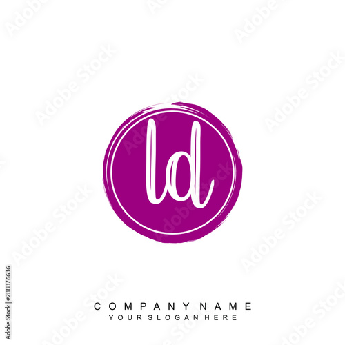 LD initials handwriting logo, with brush template and brush circle