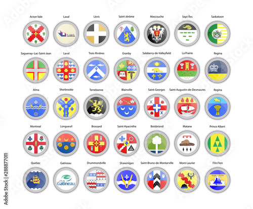 Set of vector icons. Cities of Canada flags (Quebec and Saskatchewan provinces). Vector.