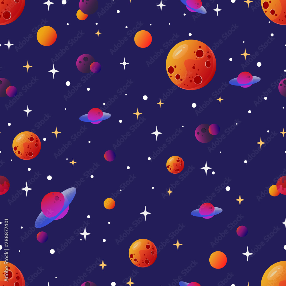 Seamless space pattern with differet planets and stars Seamless space pattern with differet planets and stars