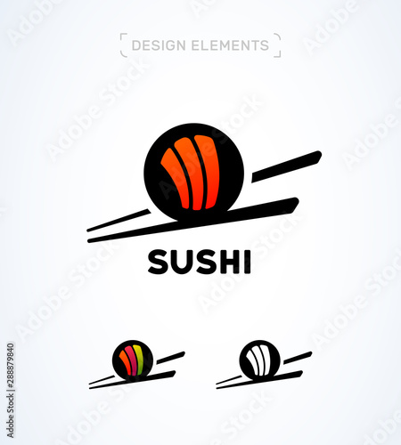 Vector sushi, japan, asian logo design template. Roll and sticks