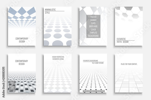 Collection of vector abstract contemporary backgrounds. White and gray futuristic digital technology design with perspective.