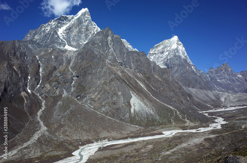 Tabuche peak (6367 m) and Arakam Tse (6423 m) in Himalayas mountains in the end of may, Everest trek, Sagarmatha national park, Solukhumbu, Nepal