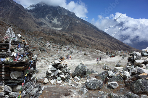 Memorial place for people, who died when climbing Mt. Everest, at Thokla pass (4830 m) near the village of Dughla in the Khumbu Valley, Sagarmatha national park, Nepal