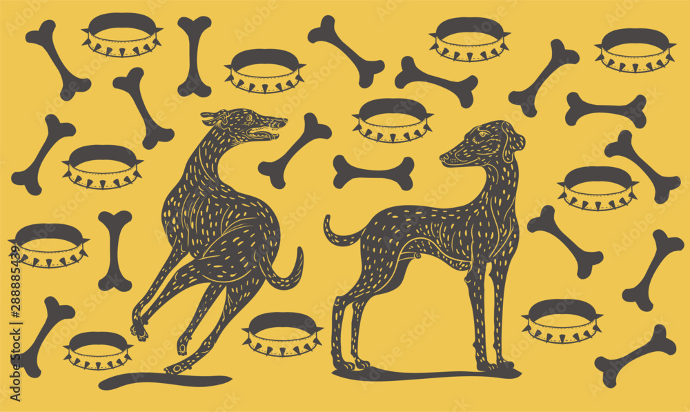 Αυτοκόλλητο pattern with dogs collars and bones