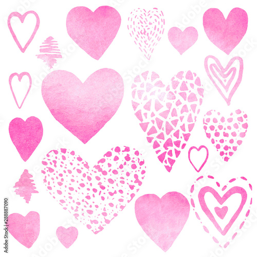 Illustration set hand painted hearts in graphic style Objects for decoration Valentine's Day