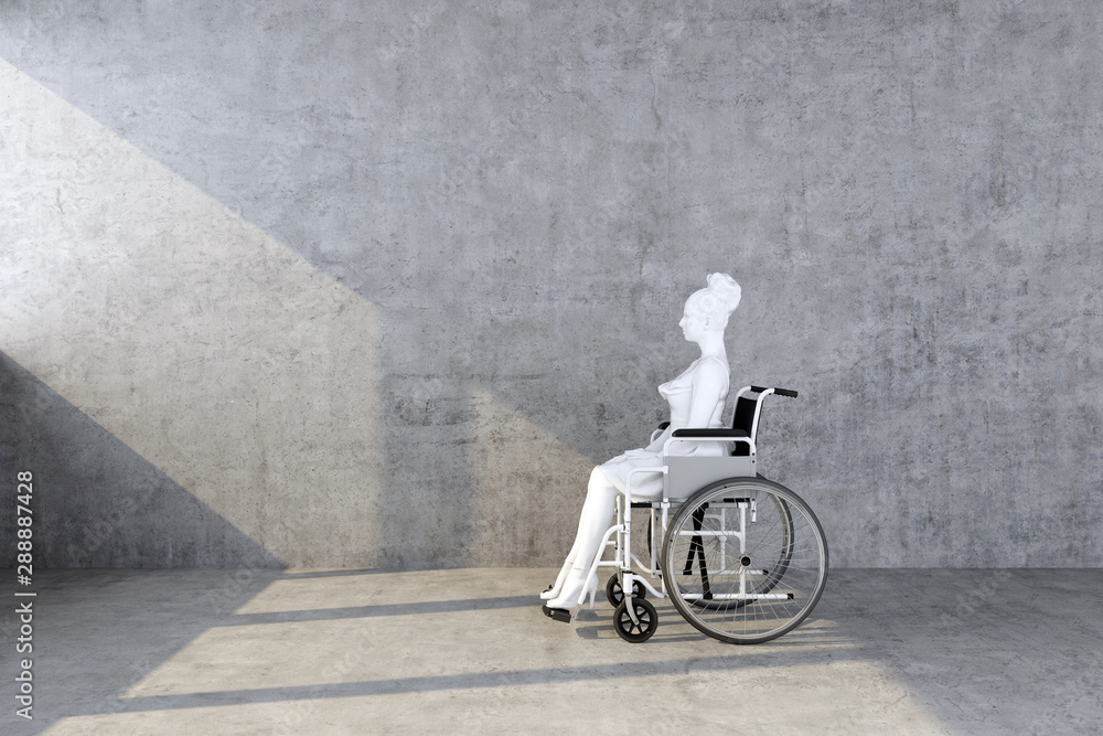 Φωτογραφία figure of woman in wheelchair with beam of light