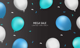Massive sale banner with colorful balloons