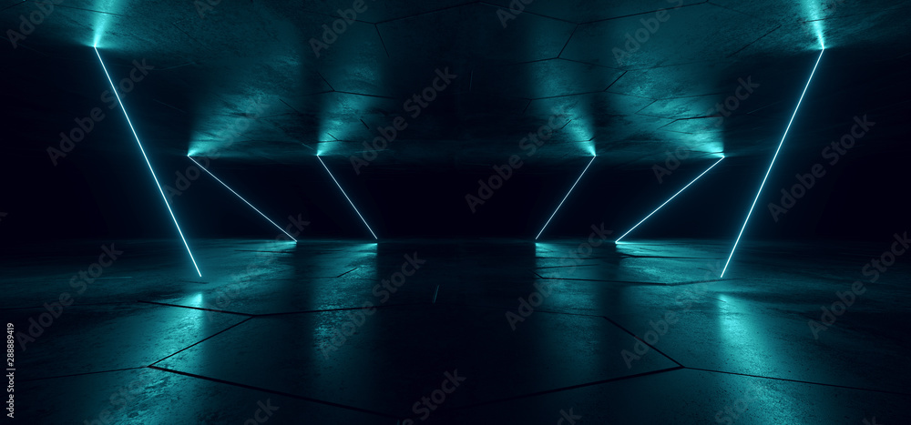 Sci Fi Neon Glowing Lights Blue Vertical Laser Lines Cables Plugs Floor  Lasers Studio Stage Show Night Retro Futuristic Modern Background Empty  Concrete Grunge Virtual Dark 3D Rendering Stock Illustration | Adobe