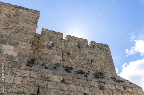 The city wall near the Jaffa Gate in old city of Jerusalem, Israel