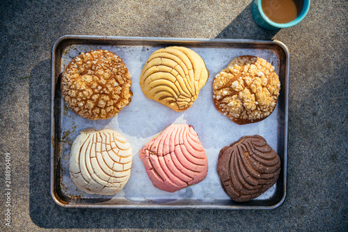 Multicolored Conchas on Sheet Pan