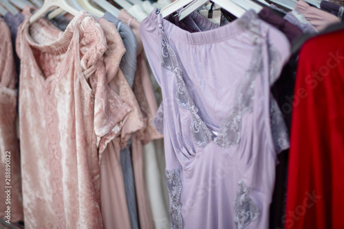 nightgowns and pajamas in a shop selective focus