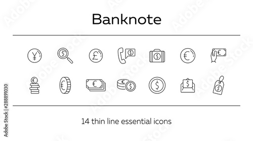 Banknote line icon set