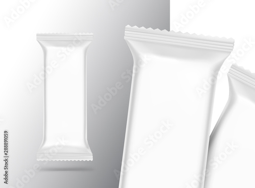 Flow packaging mockups. Vector illustration. Can be use for your design, promo, adv and etc. Possibility for food, pharmaceutical, cosmetic. EPS10.