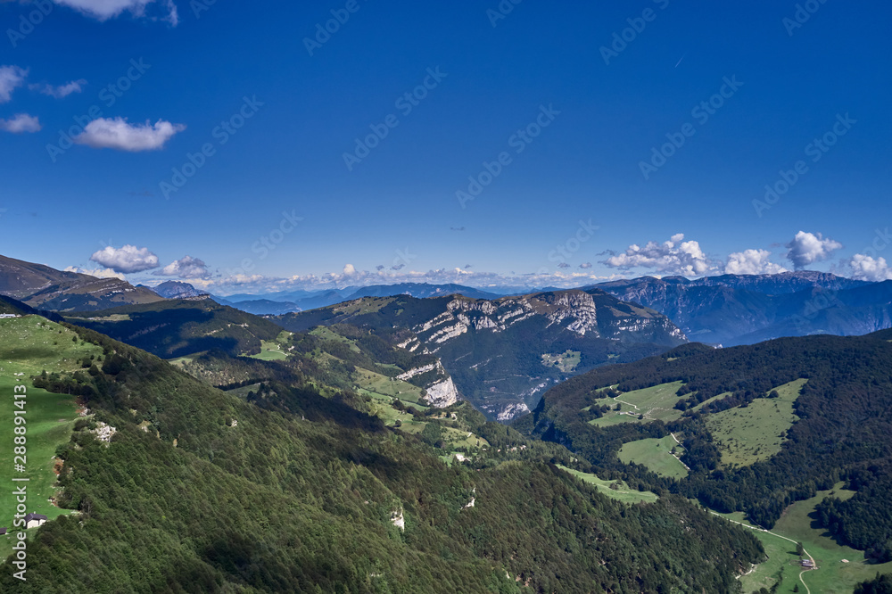 Aerial photography. Panoramic view of the Alps north of Italy. Trento Region. Great trip to the Alps.