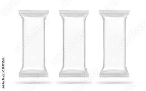 Flow packaging mockups. Vector illustration isolated on white background. Can be use for your design, promo, adv and etc. Possibility for food, pharmaceutical, cosmetic. EPS10.