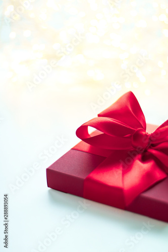 Canvas Print Valentines day red gift box with silk bow, holiday presents surprise
