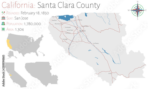 Large and detailed map of Santa Clara county in California  USA