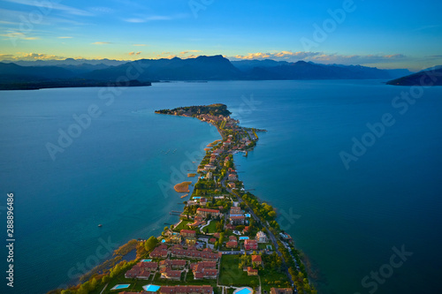 Aerial photography with drone, lake Garda, Sirmione del Garda, Italy. photo