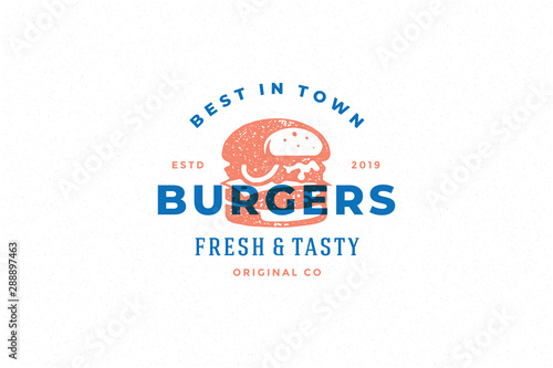 Engraving logo burger silhouette and modern vintage typography hand drawn style vector illustration.