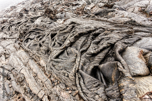 Solidified lava after volcanic eruption. Solid lava flow near Volcano Tolbachik, Kamchatka Peninsula, Russia