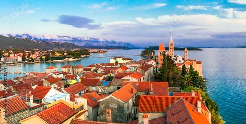 Old town Rab over sunset. Travel in Croatia, Rab island photo