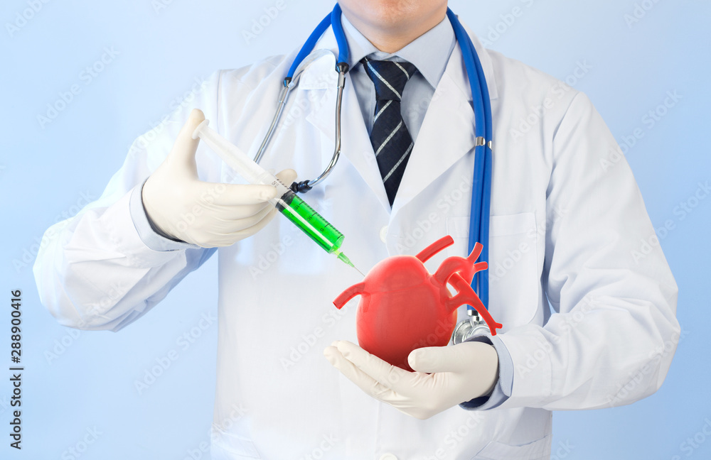 doctor drug injected to heart , cardiology symptoms , 3D concept doctor drug injected to heart , cardiology symptoms , 3D concept