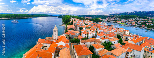 Beautiful Island Rab in Croatia. Townscape panorama from belltower. photo