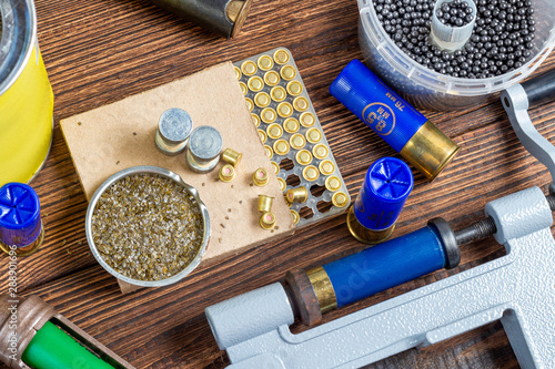 Photography reloading process shotgun shells with special reload equipment