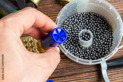 Photography reloading process shotgun shells with special reload equipment