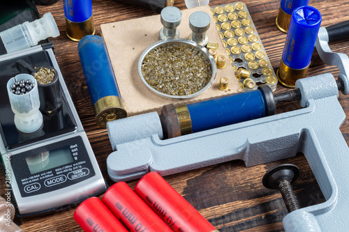 Photography reloading process shotgun shells with special reload equipment