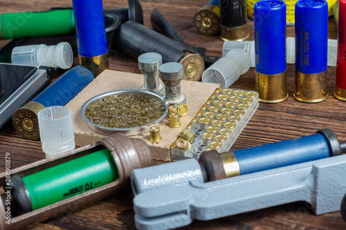 Photography reloading process shotgun shells with special reload equipment