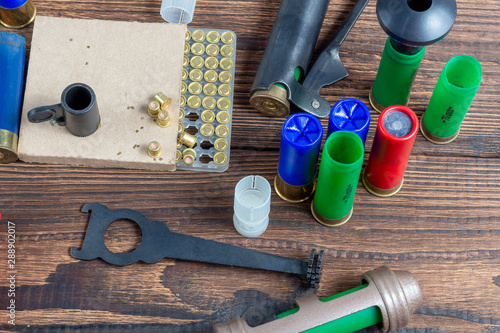 Photography reloading process shotgun shells with special reload equipment