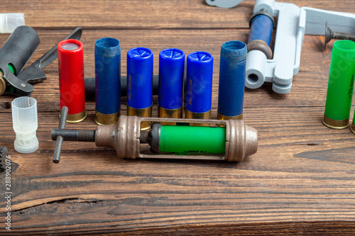 Photography reloading process shotgun shells with special reload equipment