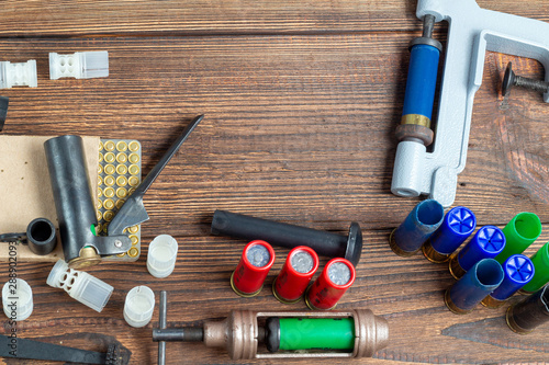 Photography reloading process shotgun shells with special reload equipment