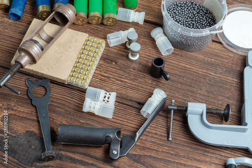 Photography reloading process shotgun shells with special reload equipment