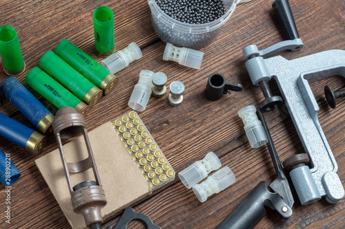 Photography reloading process shotgun shells with special reload equipment