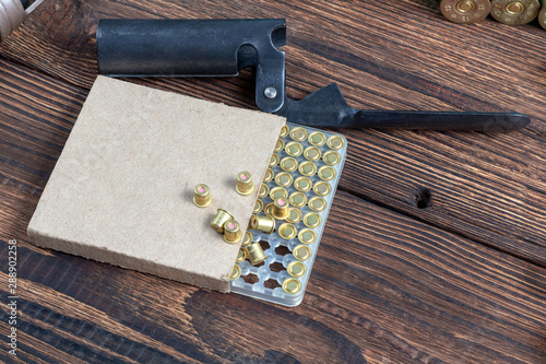 Canvas Print reloading process shotgun shells with special reload equipment
