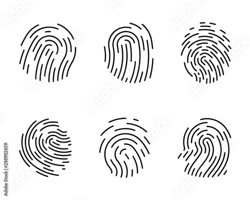 Biometric authorization. Identification Symbol. Fingerprint Scan Icon. Fingerprint types vector set. ID app vector icon. Cyber security