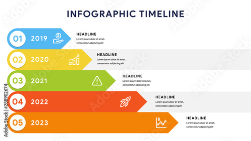 Infographic elements for content, diagram, flowchart, steps, parts, timeline, workflow, chart with five options. Vector illustration