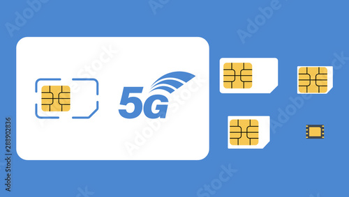 Sim Card. Set of 5G Sim Cards. Mobile telecommunications technology