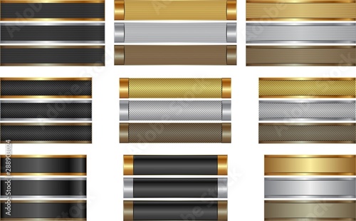 set of long textured banners golden, silver and brown