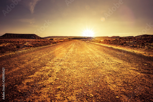 Strasse durch die Halbwüste Bardenas Reales in Spanien