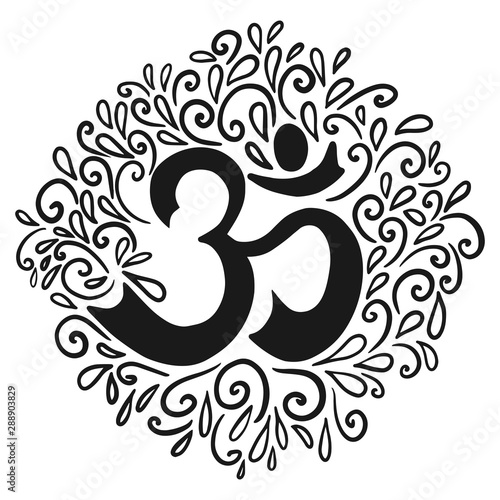 Om symbol decorated with abstract ornament. Aum sign isolated on a white background. Vector illustration