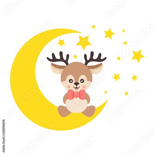 cartoon cute deer sitting on the moon vector