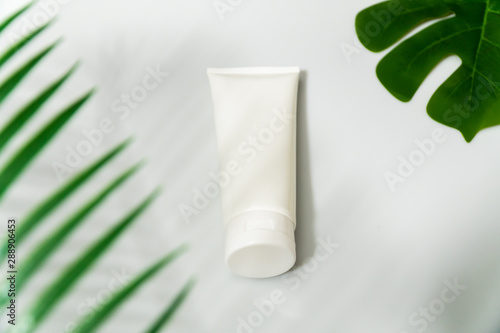 Wallpaper Mural White mock up cleansing face foam on white background with leaf shadow  Torontodigital.ca