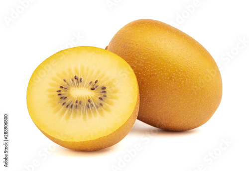 Gold kiwi fruit and slice half isolated on white background with clipping path